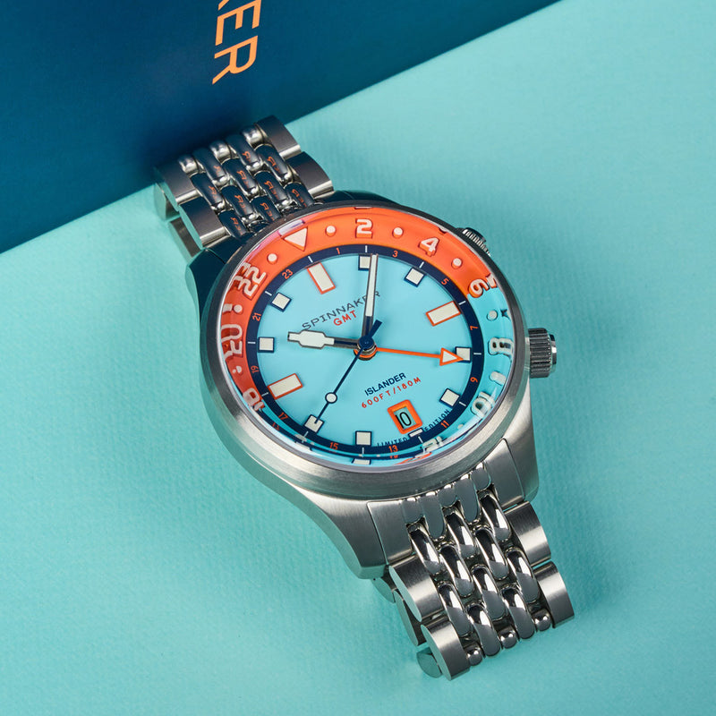 Spinnaker x Islander Bradner GMT Automatic Watch with Blue and Orange Dial #SP-5150-LIW44