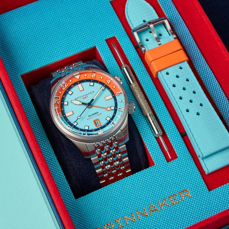 Spinnaker x Islander Bradner GMT Automatic Watch with Blue and Orange Dial #SP-5150-LIW44