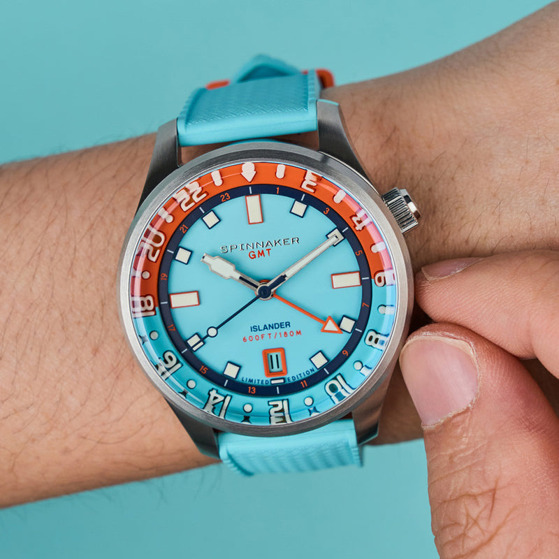 Spinnaker x Islander Bradner GMT Automatic Watch with Blue and Orange Dial #SP-5150-LIW44