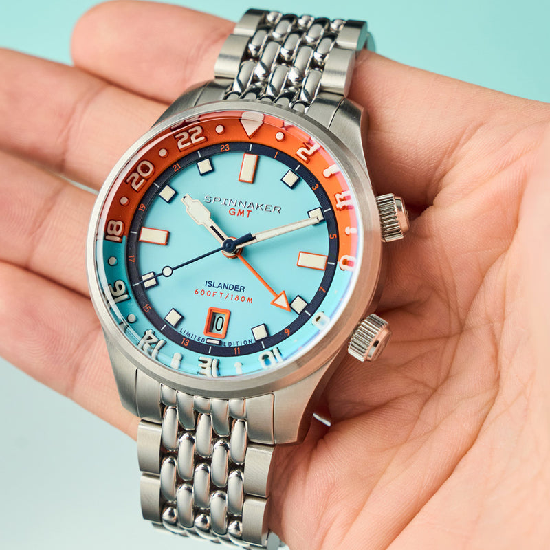 Spinnaker x Islander Bradner GMT Automatic Watch with Blue and Orange Dial #SP-5150-LIW44
