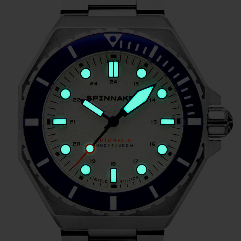 Spinnaker x Islander Dumas Limited Edition Watch with Sand White Dial #SP-5081-LIW11 lume