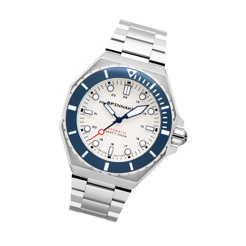 Spinnaker x Islander Dumas Limited Edition Watch with Sand White Dial #SP-5081-LIW11 tilt