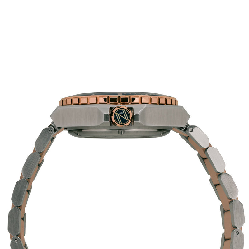 Spinnaker x Islander Dumas Limited Edition Two-Tone Watch with Deep Blue Dial #SP-5081-LIW22 crown