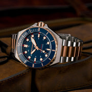 Spinnaker x Islander Dumas Limited Edition Two-Tone Watch with Deep Blue Dial #SP-5081-LIW22 lifestyle