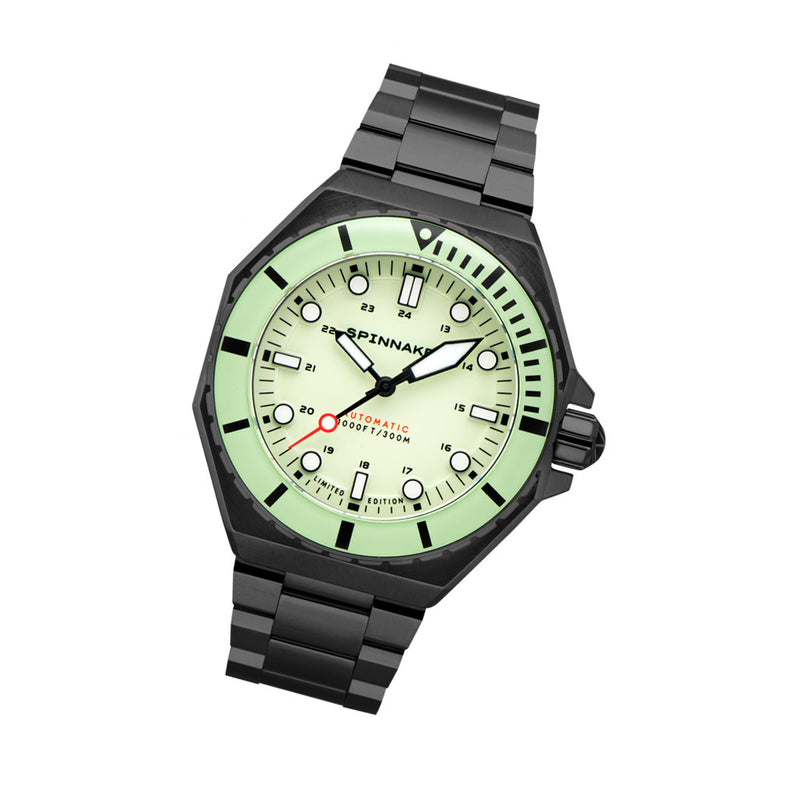 Spinnaker x Islander Dumas Limited Edition PVD Watch with Full Lume Dial #SP-5081-LIW44 tilt