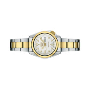 Seiko 5 Sports Automatic Watch with White Dial and 28mm Two-Tone Case #SRE004 Side