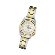 Seiko 5 Sports Automatic Watch with White Dial and 28mm Two-Tone Case #SRE004 Tilt