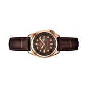 Seiko 5 Sports Automatic Watch with Chocolate Dial and 28mm Rose Goldtone Case #SRE006 Side