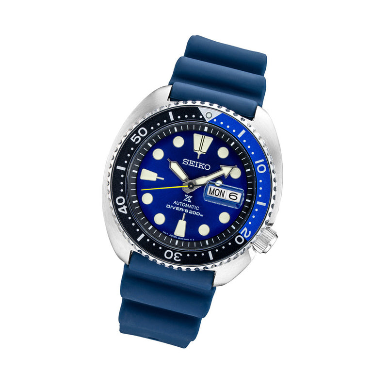 Seiko Turtle Prospex Automatic Dive Watch with Blue Dial and Silicone Strap #SRPD43 tilt