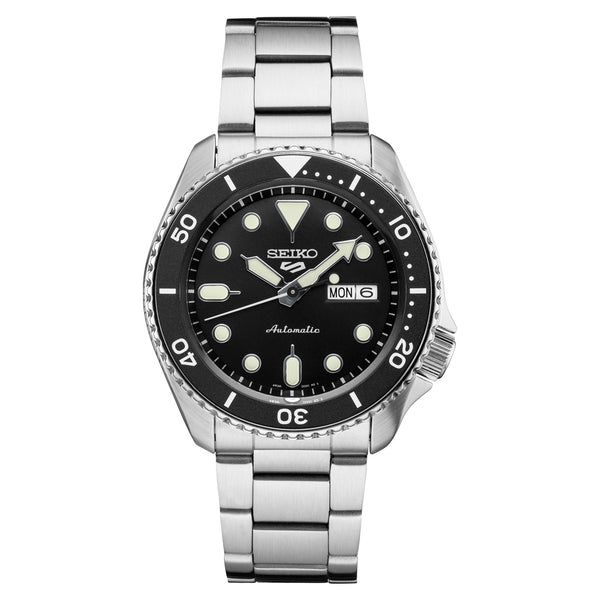 Seiko 5 Sports 24-Jewel Automatic Watch with Black Dial and SS Bracelet #SRPD55