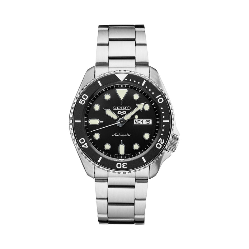 Seiko 5 Sports 24-Jewel Automatic Watch with Black Dial and SS Bracelet #SRPD55