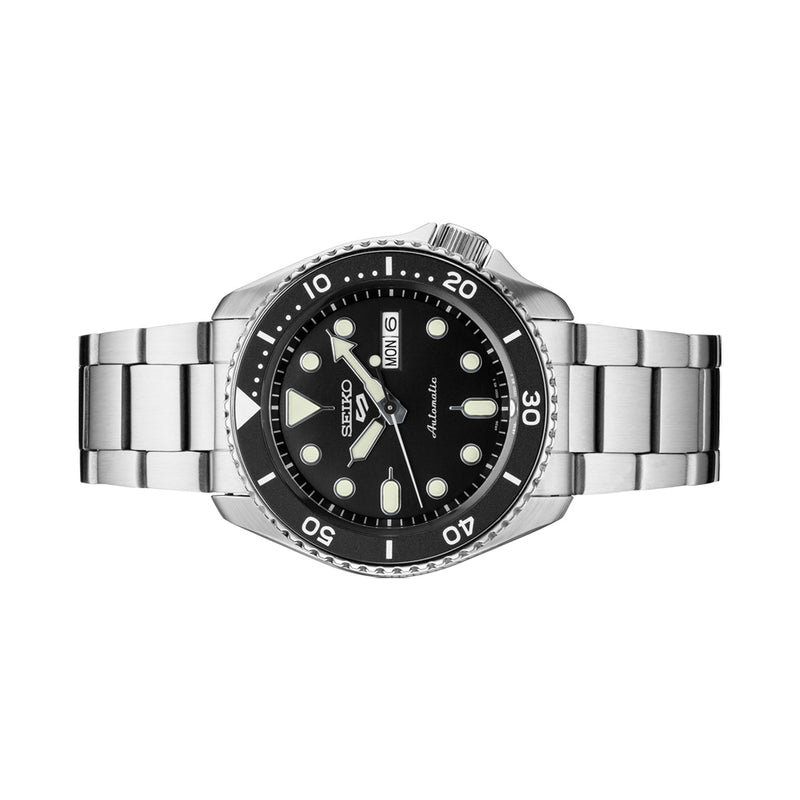 Seiko 5 Sports 24-Jewel Automatic Watch with Black Dial and SS Bracelet #SRPD55