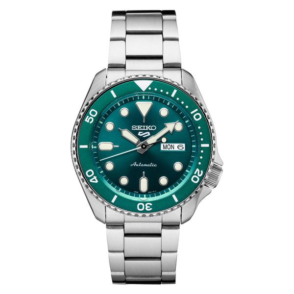 Seiko 5 Sports 24-Jewel Automatic Watch with Green Dial and SS Bracelet #SRPD61