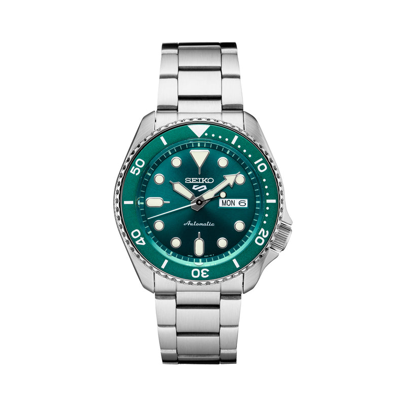 Seiko 5 Sports 24-Jewel Automatic Watch with Green Dial and SS Bracelet #SRPD61