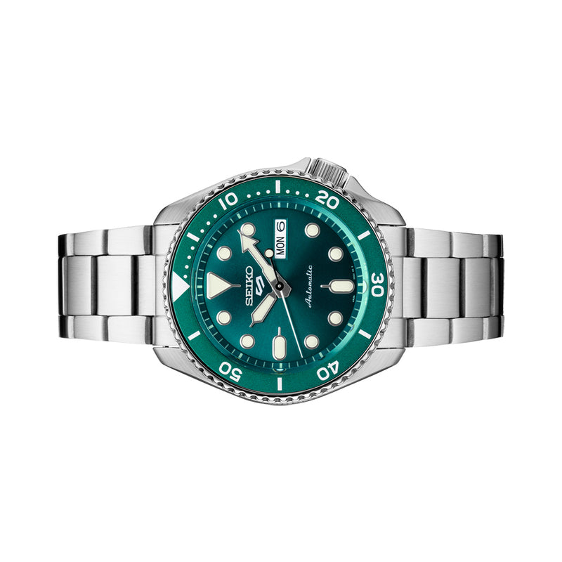 Seiko 5 Sports 24-Jewel Automatic Watch with Green Dial and SS Bracelet #SRPD61