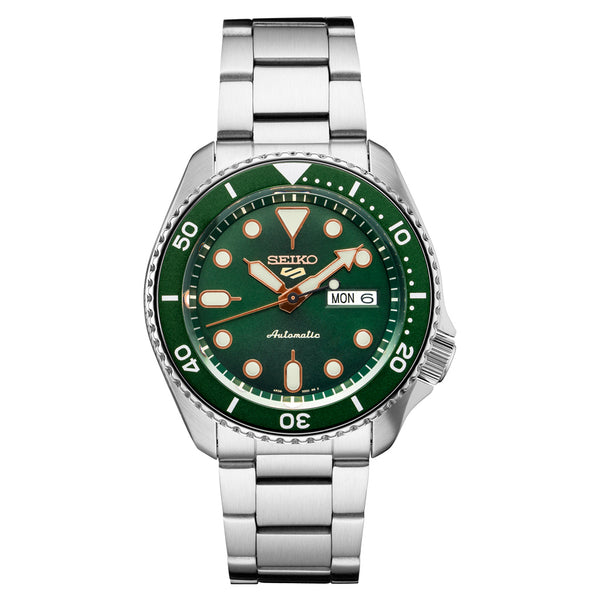 Seiko 5 Sports 24-Jewel Automatic Watch with Green Dial and SS Bracelet #SRPD63