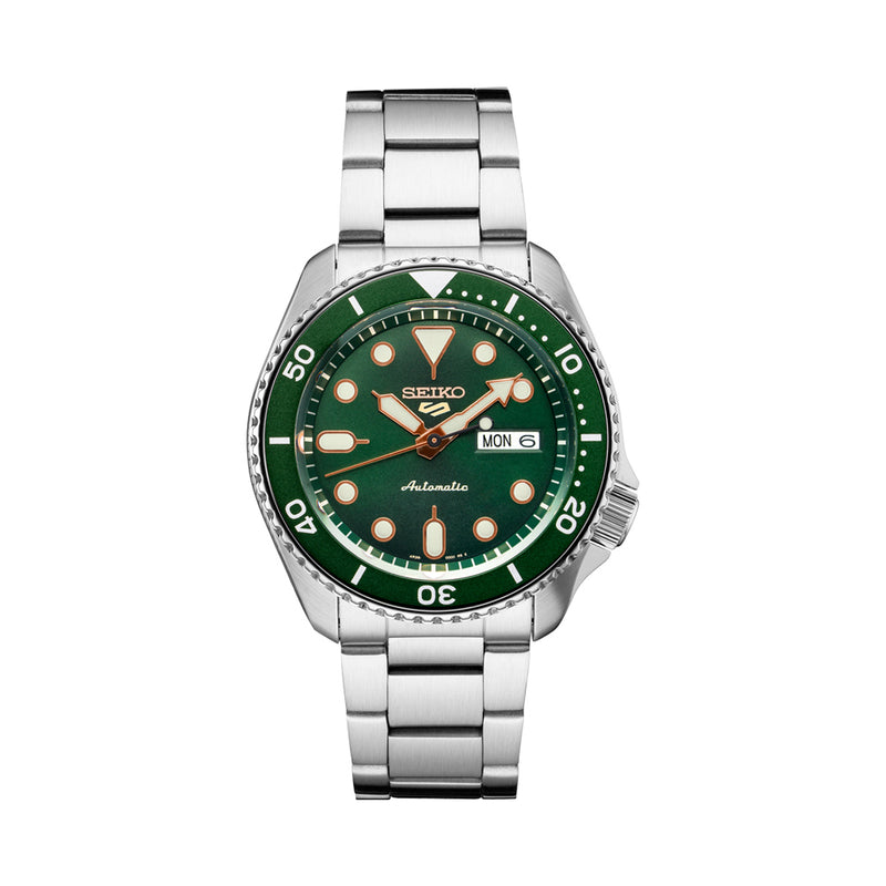 Seiko 5 Sports 24-Jewel Automatic Watch with Green Dial and SS Bracelet #SRPD63