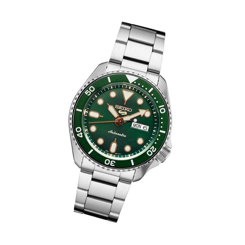 Seiko 5 Sports 24-Jewel Automatic Watch with Green Dial and SS Bracelet #SRPD63