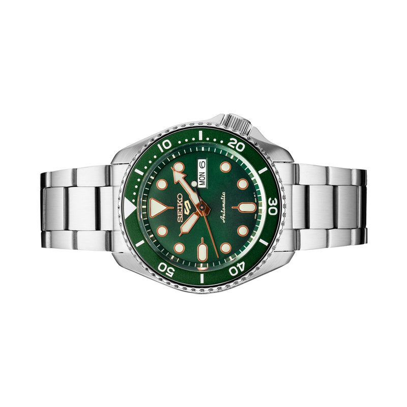 Seiko 5 Sports 24-Jewel Automatic Watch with Green Dial and SS Bracelet #SRPD63