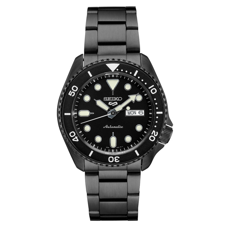 Seiko 5 Sports 24-Jewel Automatic Watch with Black Dial and Black PVD Bracelet #SRPD65