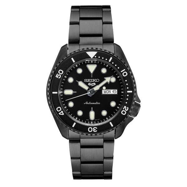 Seiko 5 Sports 24-Jewel Automatic Watch with Black Dial and Black PVD Bracelet #SRPD65