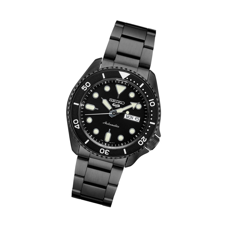 Seiko 5 Sports 24-Jewel Automatic Watch with Black Dial and Black PVD Bracelet #SRPD65