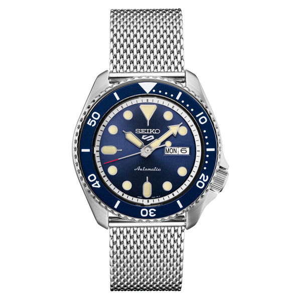 Seiko 5 Sports 24-Jewel Automatic Watch with Blue Dial and Mesh Bracelet #SRPD71