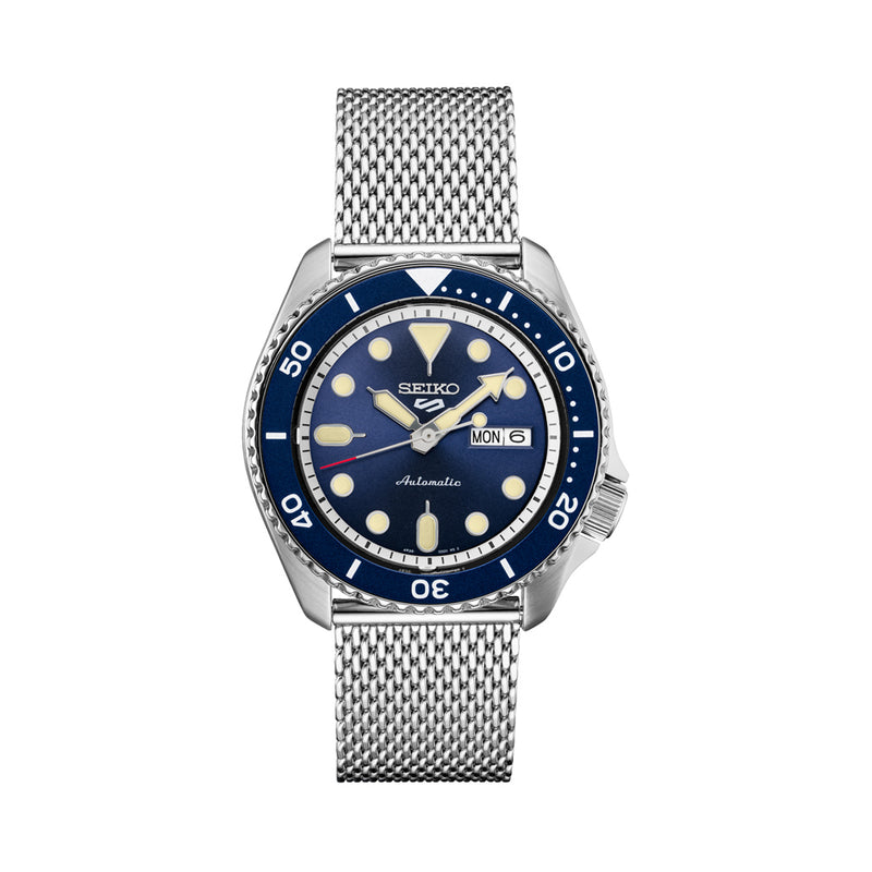 Seiko 5 Sports 24-Jewel Automatic Watch with Blue Dial and Mesh Bracelet #SRPD71