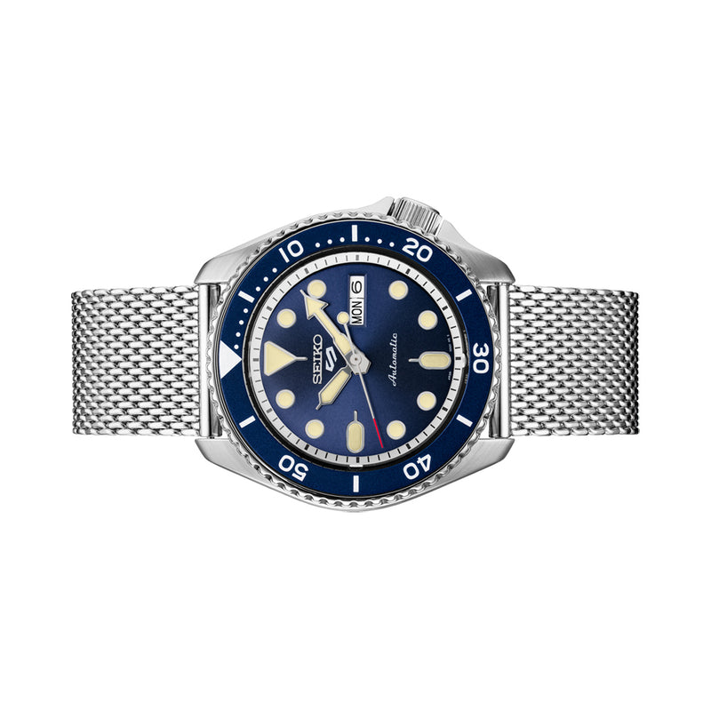 Seiko 5 Sports 24-Jewel Automatic Watch with Blue Dial and Mesh Bracelet #SRPD71