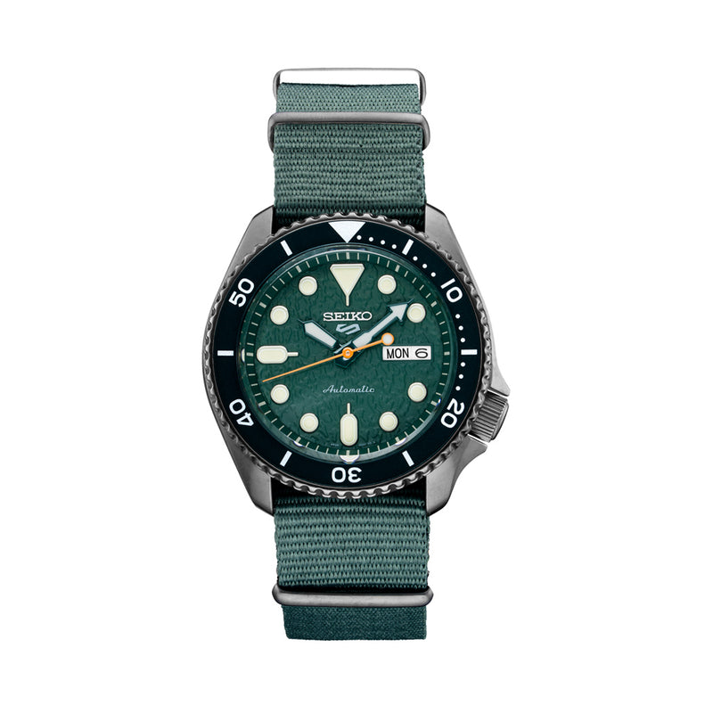 Seiko 5 Sports 24-Jewel Automatic Watch with Textured Green Dial and Nylon Strap #SRPD77
