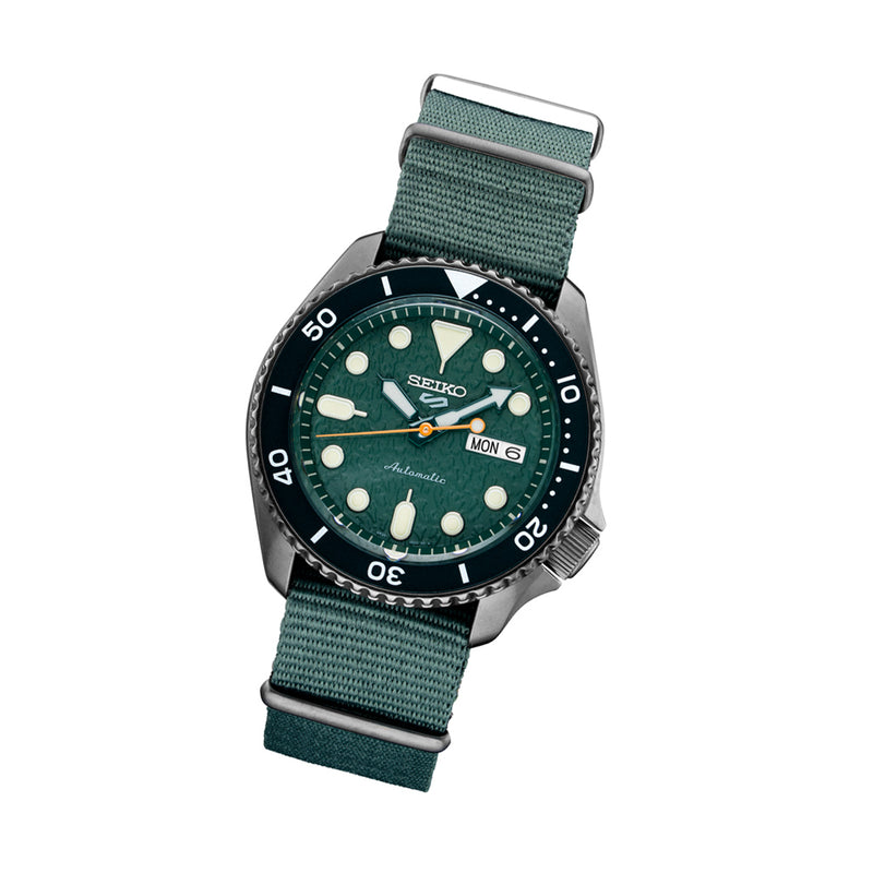 Seiko 5 Sports 24-Jewel Automatic Watch with Textured Green Dial and Nylon Strap #SRPD77