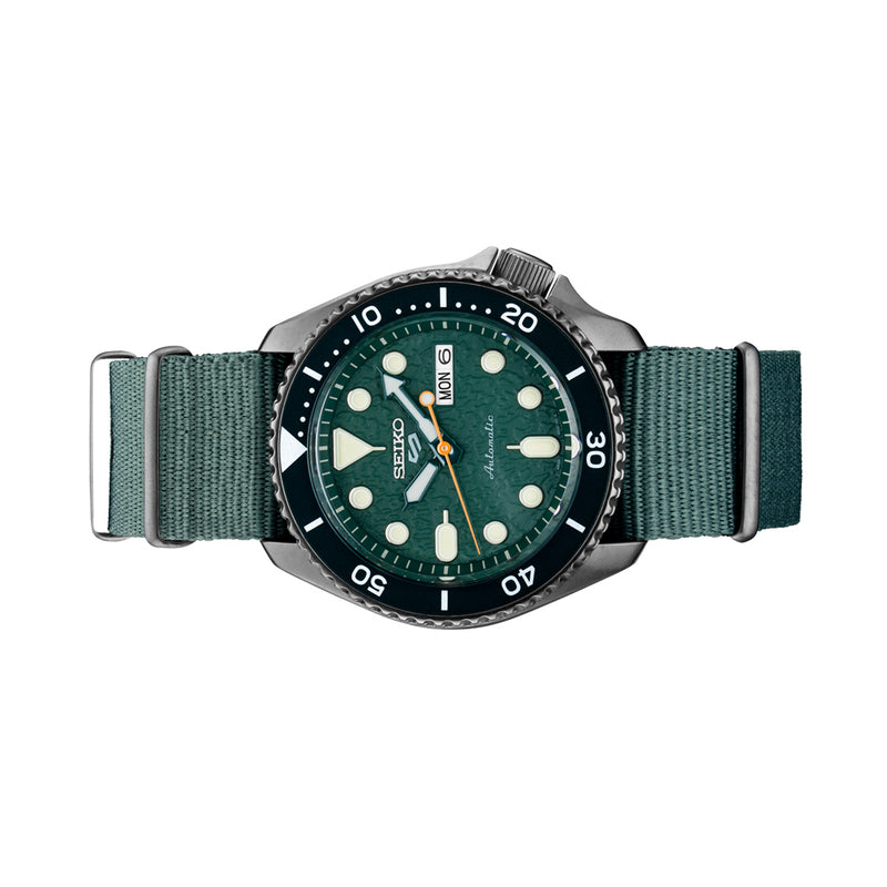 Seiko 5 Sports 24-Jewel Automatic Watch with Textured Green Dial and Nylon Strap #SRPD77