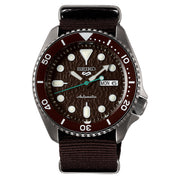 Seiko 5 Sports 24-Jewel Automatic Watch with Textured Chestnut Red Dial and Nylon Strap #SRPD85