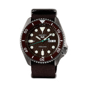 Seiko 5 Sports 24-Jewel Automatic Watch with Textured Chestnut Red Dial and Nylon Strap #SRPD85