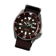Seiko 5 Sports 24-Jewel Automatic Watch with Textured Chestnut Red Dial and Nylon Strap #SRPD85