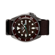 Seiko 5 Sports 24-Jewel Automatic Watch with Textured Chestnut Red Dial and Nylon Strap #SRPD85