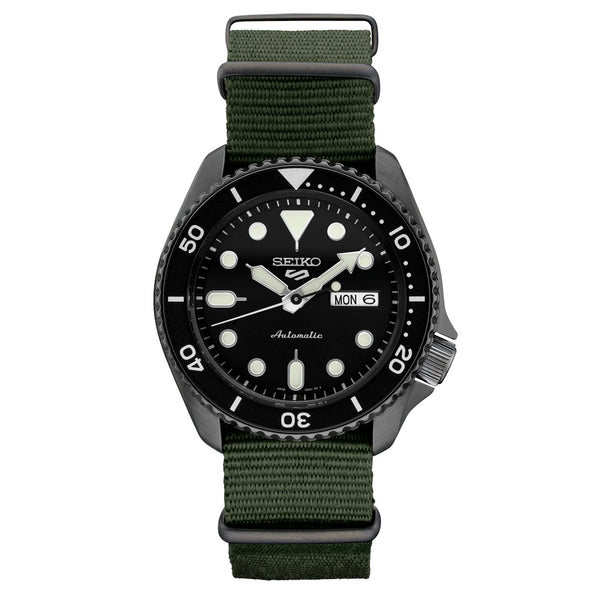 Seiko 5 Sports 24-Jewel Automatic Watch with Textured Black Dial and Nylon Strap #SRPD91