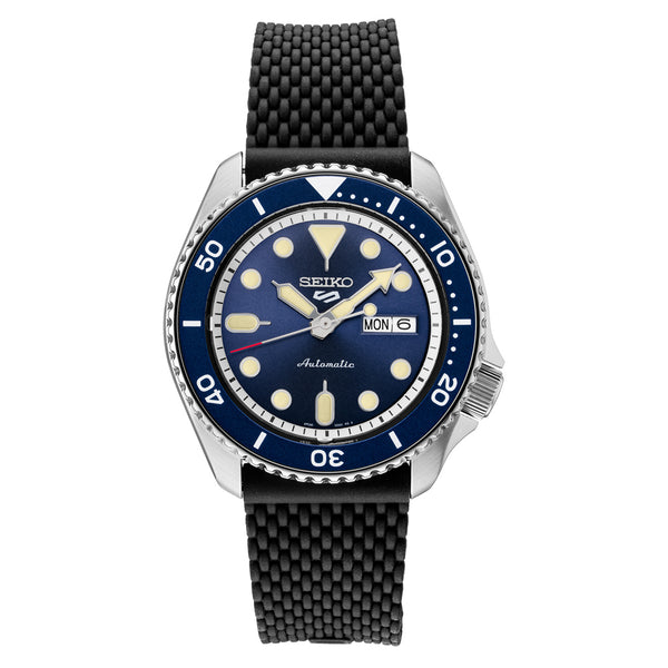 Seiko 5 Sports 24-Jewel Automatic Watch with Blue Dial and Silicone Strap #SRPD93