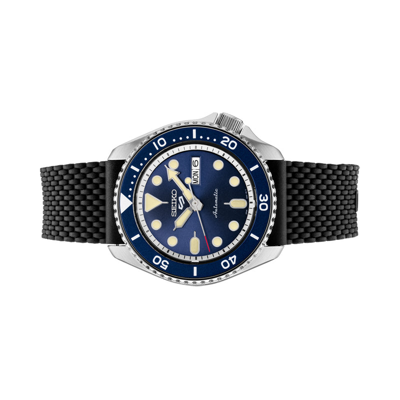 Seiko 5 Sports 24-Jewel Automatic Watch with Blue Dial and Silicone Strap #SRPD93