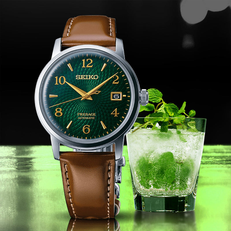 Seiko Presage Automatic Dress Watch with Green Arabic Dial and Gold Accents #SRPE45 lifestyle