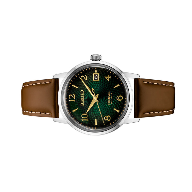 Seiko Presage Automatic Dress Watch with Green Arabic Dial and Gold Accents #SRPE45 side