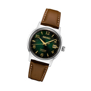 Seiko Presage Automatic Dress Watch with Green Arabic Dial and Gold Accents #SRPE45 tilt