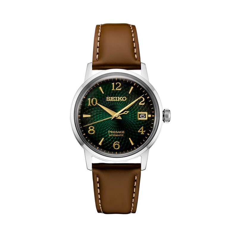Seiko Presage Automatic Dress Watch with Green Arabic Dial and Gold Accents #SRPE45