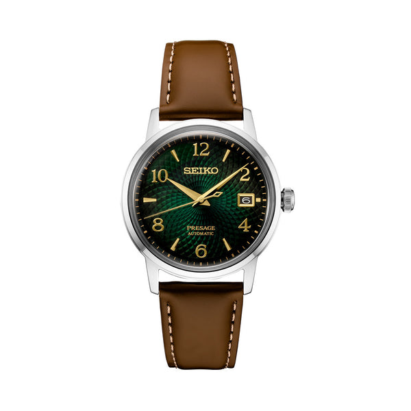 Seiko Presage Automatic Dress Watch with Green Arabic Dial and Gold Accents #SRPE45