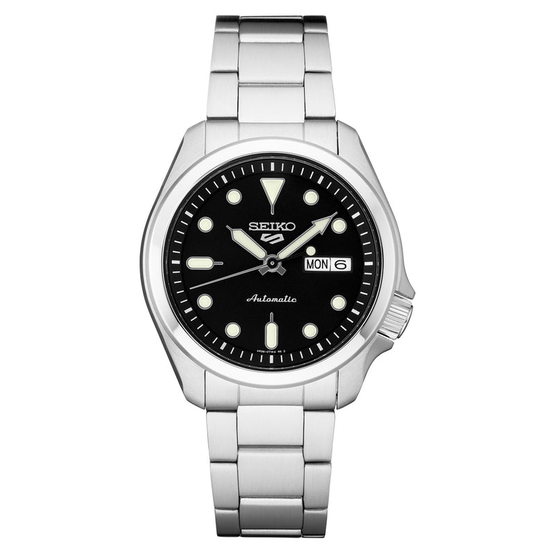 Seiko 5 Sports 24-Jewel Automatic Watch with Black Dial and SS Bracelet #SRPE55