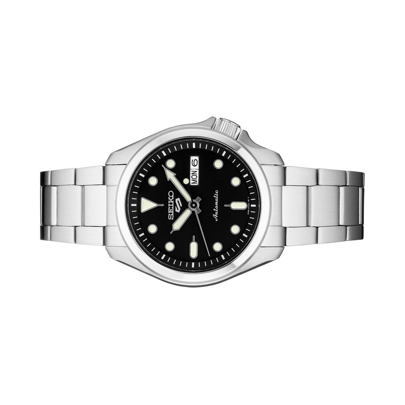 Seiko 5 Sports 24-Jewel Automatic Watch with Black Dial and SS Bracelet #SRPE55