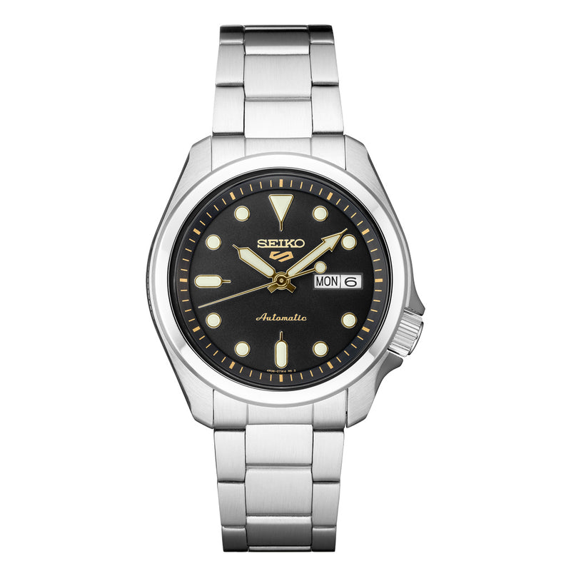 Seiko 5 Sports 24-Jewel Automatic Watch with Black Dial and SS Bracelet #SRPE57