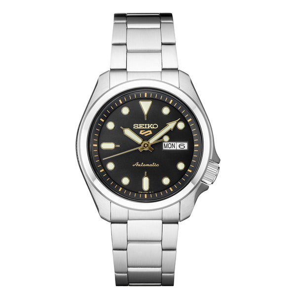 Seiko 5 Sports 24-Jewel Automatic Watch with Black Dial and SS Bracelet #SRPE57