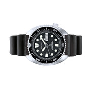 Seiko Turtle Prospex Automatic Dive Watch with Black Dial and Black Silicone Dive Strap #SRPE93 Side