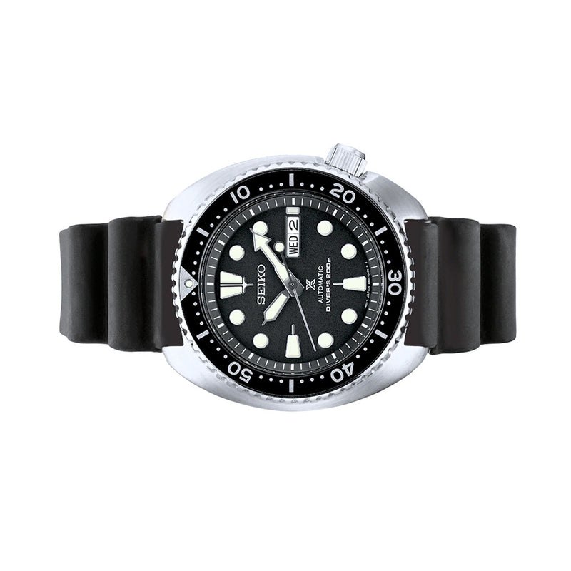 Seiko Turtle Prospex Automatic Dive Watch with Black Dial and Black Silicone Dive Strap #SRPE93 Side
